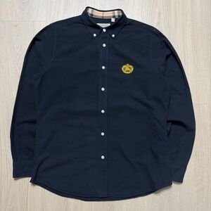 Burberry London Crest Logo Long Sleeve Buttonup Shirt Mens Large Slim Fit Black
